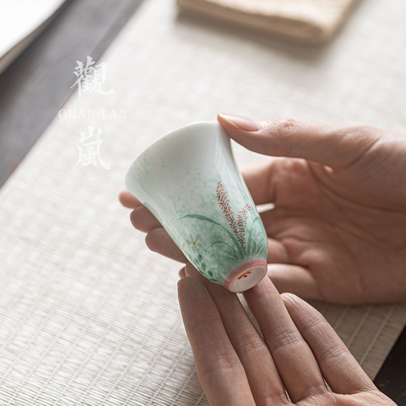 观岚手绘芦苇陶瓷茶杯主人杯