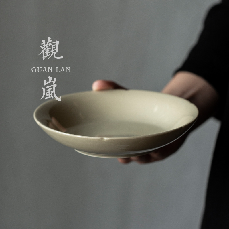 观岚草木灰花边壶承干泡盘功夫茶具中式小茶台茶盘陶瓷摆件养壶垫