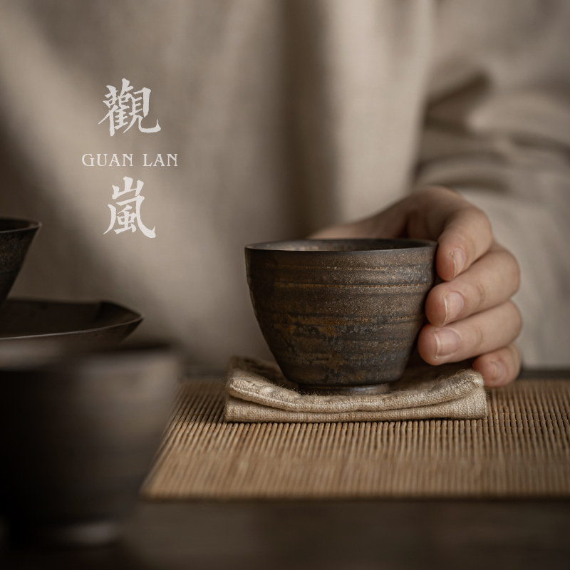 复古手工薄胎茶杯家用陶瓷茶具品茗杯中式主人杯单个聚香杯个人杯