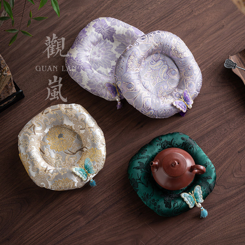 观岚国风织锦蝶舞壶承禅意茶道配件家用茶壶垫中式杯垫防烫隔热垫