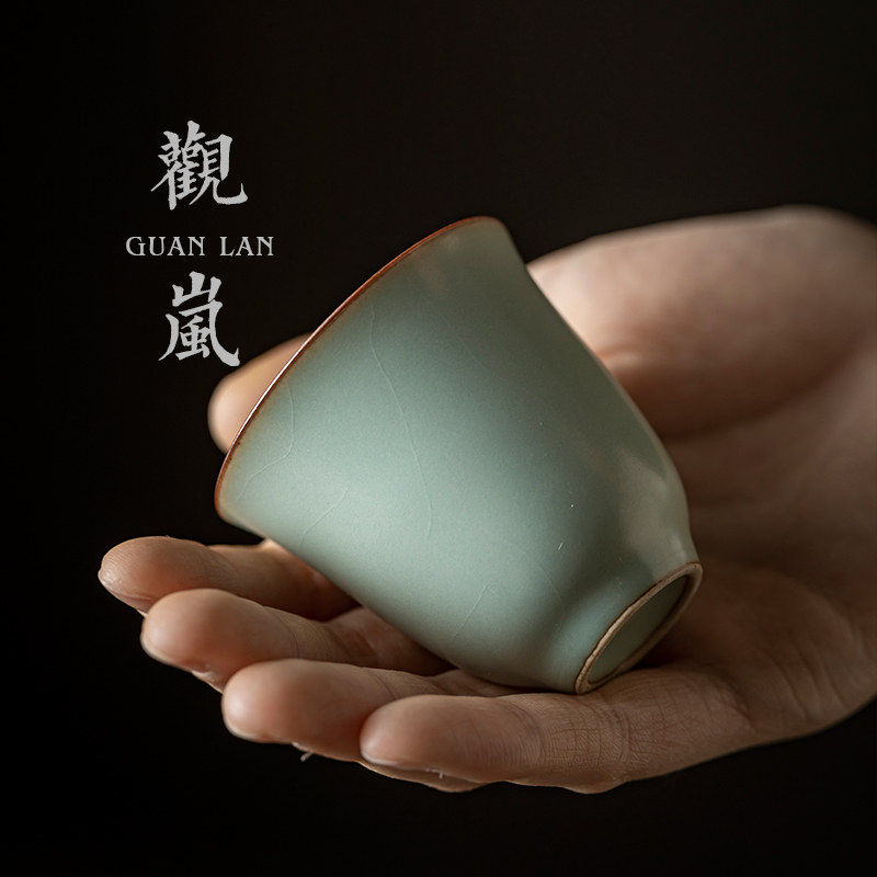 天青汝窑茶杯手工陶瓷复古图片