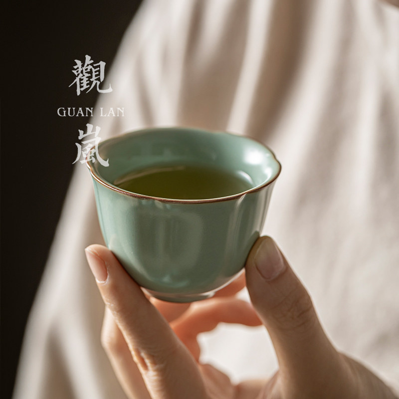 观岚天青釉汝窑主人杯单杯陶瓷茶杯茶盏汝瓷手工品茗杯功夫茶茶具