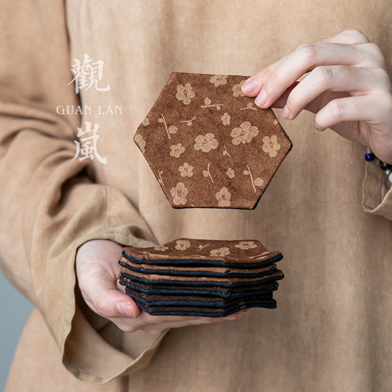 观岚创意手工扎染烧花杯垫复古茶托禅意中国风茶道布艺茶杯隔热垫,餐饮具,杯垫,淘宝优惠券,粉丝福利购,淘宝优惠卷