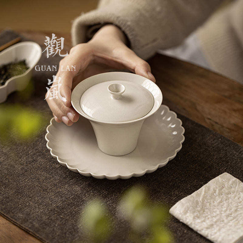 观岚草木灰二才盖碗家用功夫茶具泡茶碗个人专用不烫手敬茶碗茶杯,餐饮具,盖碗,淘宝优惠券,粉丝福利购,淘宝优惠卷