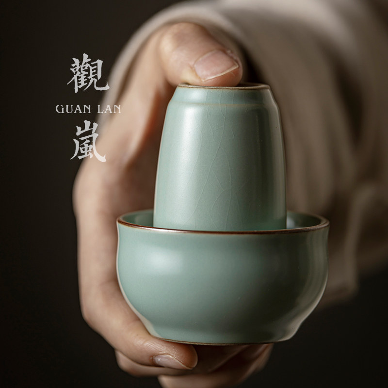 天青汝窑闻香杯两件式套装功夫茶具茶杯茶托 托茶艺培训考试陶瓷
