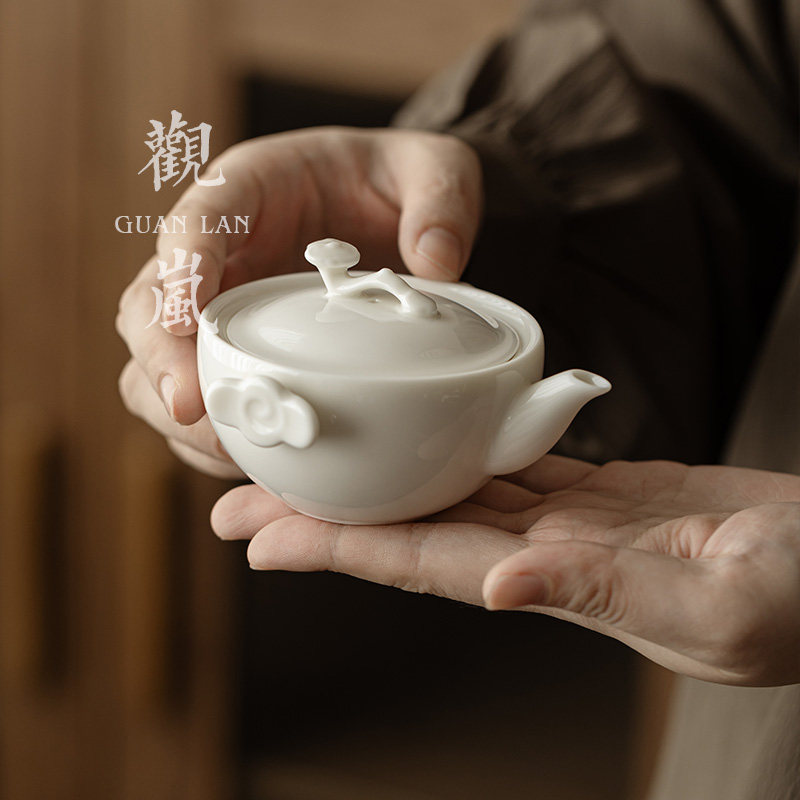 观岚手工羊脂玉瓷茶壶 中式纯色白瓷泡茶器功夫茶具家用单壶手抓