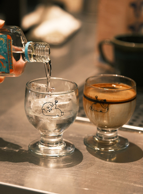 气泡招待所‘原创简笔画举杯小猫玻璃杯高脚小狗咖啡杯牛奶饮料杯