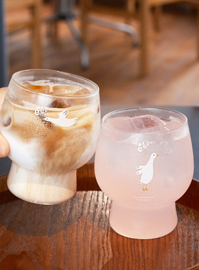 气泡招待所‘原创可爱大白鹅耐热玻璃水滴杯卡通咖啡杯饮料杯酒杯