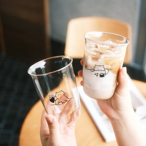 原创简笔画小猫耐高温玻璃咖啡杯