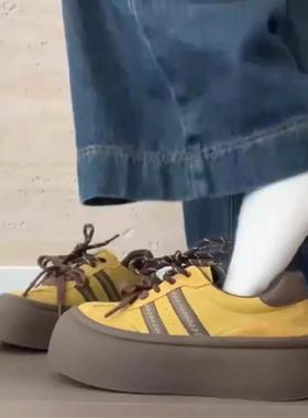 MK&DK英国厚底增高黄色德训板鞋女2025春秋新款增高运动面包鞋