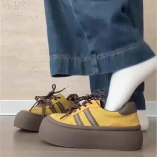 MK&DK英国厚底增高黄色德训板鞋女2025春秋新款增高运动面包鞋