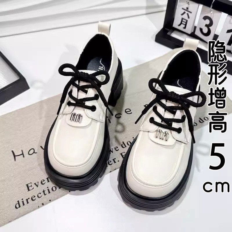 MK&DK真皮增高乐福鞋女款2025春秋新款单鞋黑色拼色英伦风小皮鞋