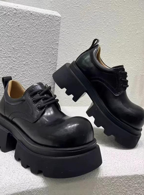 MK&DK2025新款百搭欧货小个子增高小皮鞋女鞋黑色松糕乐福鞋单鞋