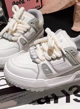 MK&DK真皮女春秋新款老爹松糕鞋小白鞋女鞋小胖丁舒适休闲运动鞋