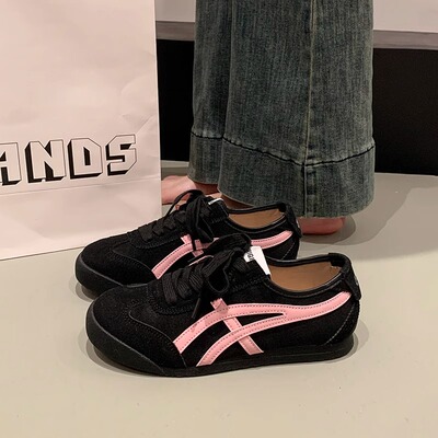 MK&DK香港拼色厚底德训鞋女2025新款春夏季复古平底休息阿甘板鞋