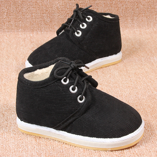 包邮老北京儿童棉鞋男童冬季系带黑色加绒加厚保暖鞋泡沫底防滑鞋