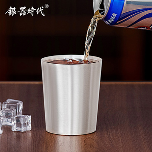 手工纯银999茶杯大容量酒杯马克杯素面锤纹水杯银杯子 银器时代