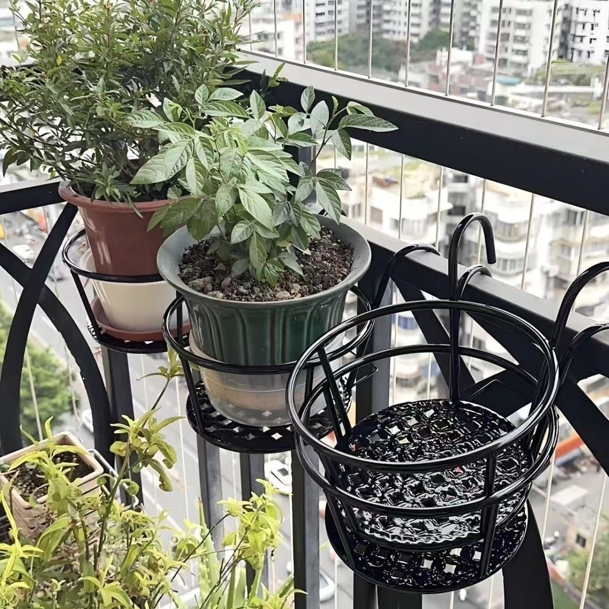 阳台花架铁艺栏杆吊兰花篮绿萝护栏窗台花盆悬挂挂架置物架