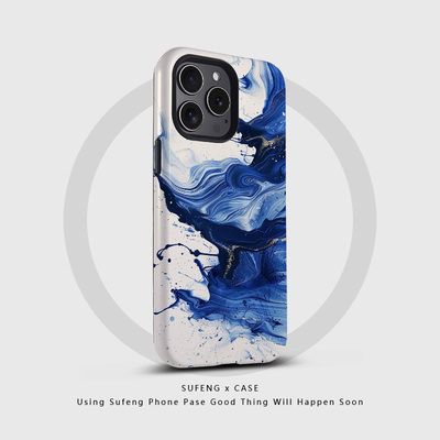 宿风适用苹果iPhone16promax手机壳15 14磁吸13 12磨砂17 Pro硬Plus新款情侣高级保护套男女蓝色油墨涂鸦泼墨