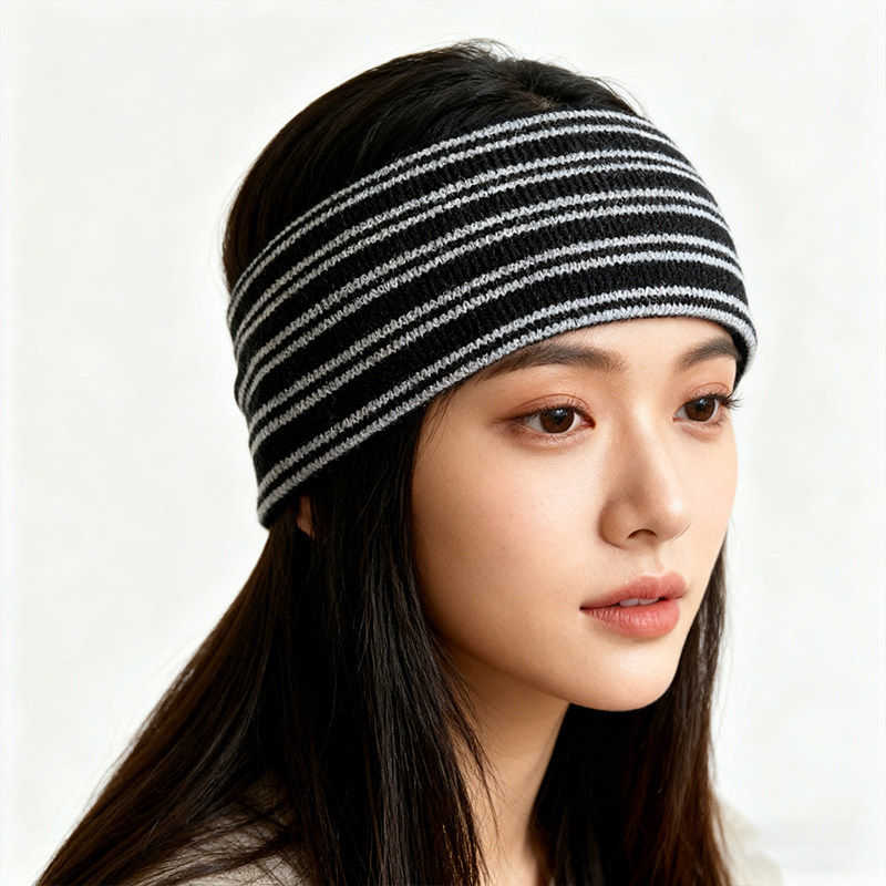 针织条纹宽发带瑜伽时尚吸汗头巾束发弹力洗脸跑步头套运动发饰