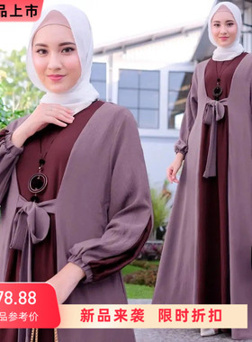 阿拉伯迪拜沙特旅游民族风假两件长袍女 Dubai Arab long caftan