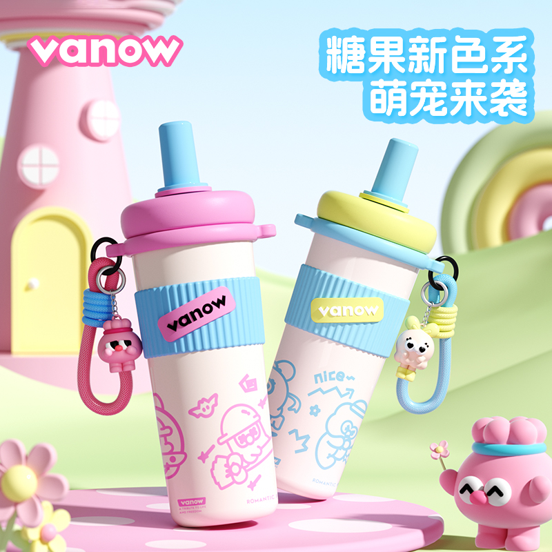 Vanow 保温杯大容量女新款2025高颜值陶瓷内胆便携水壶吸管水杯子