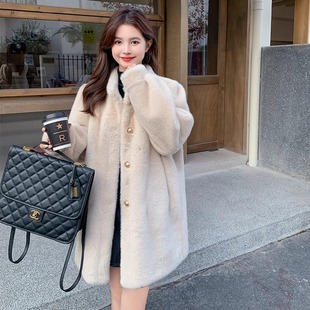仿水貂绒皮毛一体外套女2025秋冬新款中长款加厚韩版毛毛大衣