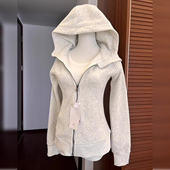 修身 上衣 正肩加绒加厚连帽收腰紧身短款 卫衣外套女2025秋冬季 新款