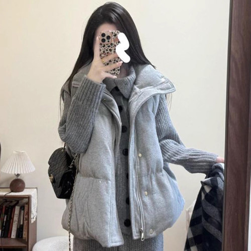 灰色羽绒马甲立领棉服外套