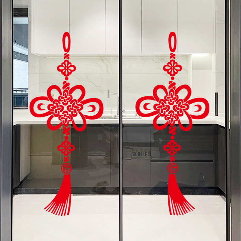 棠冬过年厨房推拉门装饰品静电贴