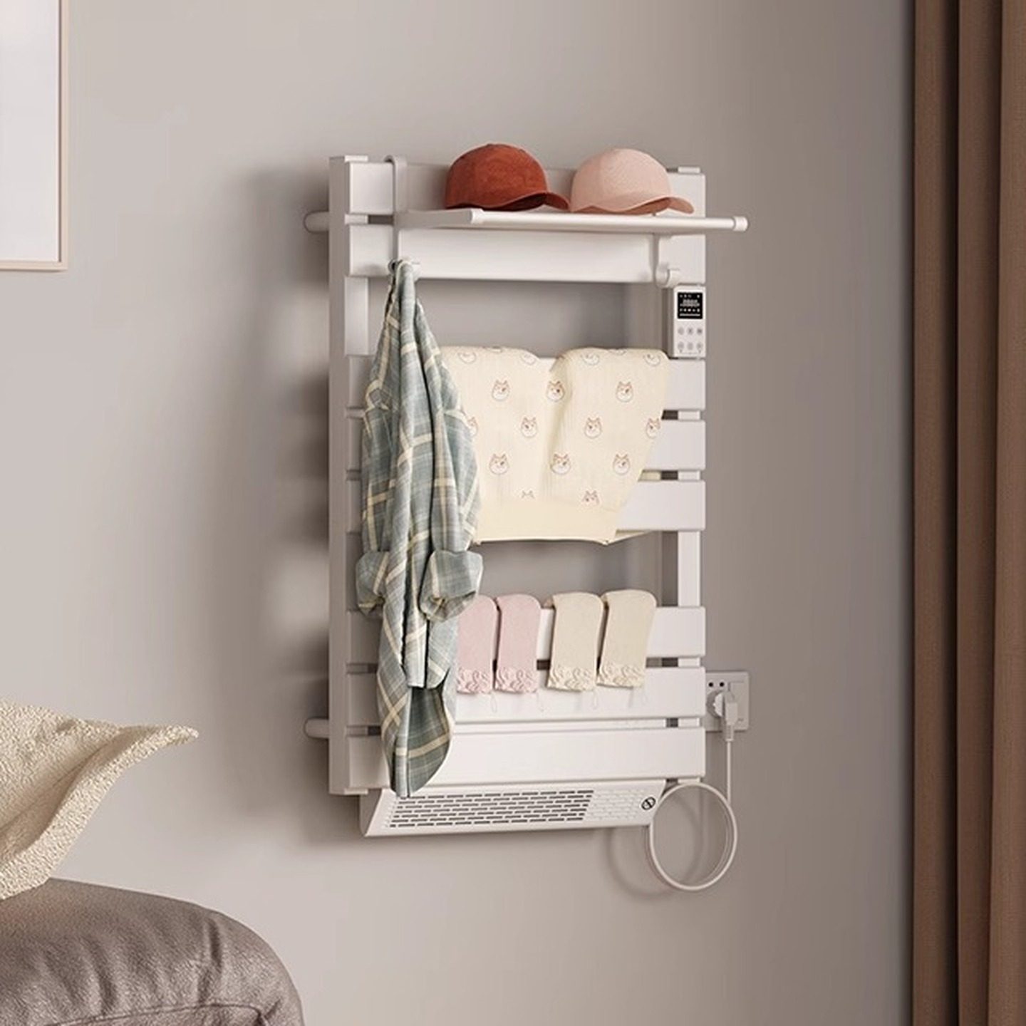 艾芬达电热毛巾架卫生间浴室暖风机取暖器置物架子智能风机款gd34