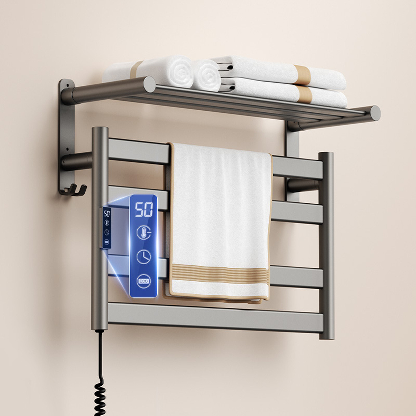 艾芬达免打孔枪灰色电热毛巾架