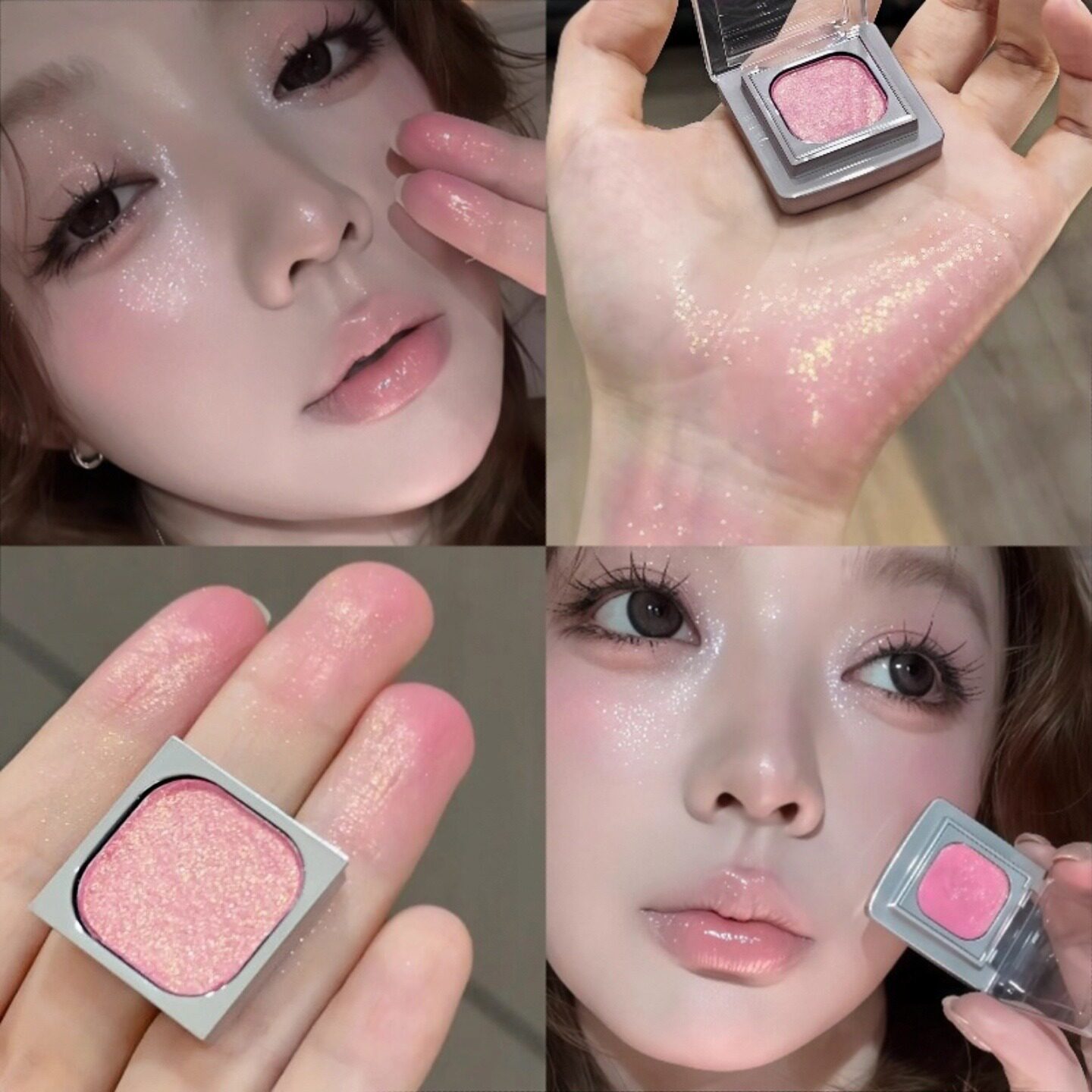 梦幻钻闪人鱼姬！单色眼影盘珠光爆闪碎钻烤粉蓝紫色高光日常淡妆