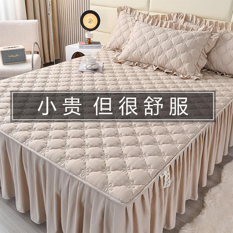 磨毛床裙单件纯色夹棉加厚床罩款床单四季通用床盖带裙边床围裙罩