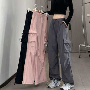以顿速干工装裤女裤2024新款高腰显瘦阔腿休闲登山夏季薄款运动裤