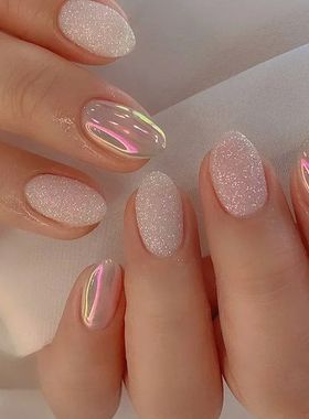 24Pcs Simple False Nails with Glue Short Almond Fake Nails G