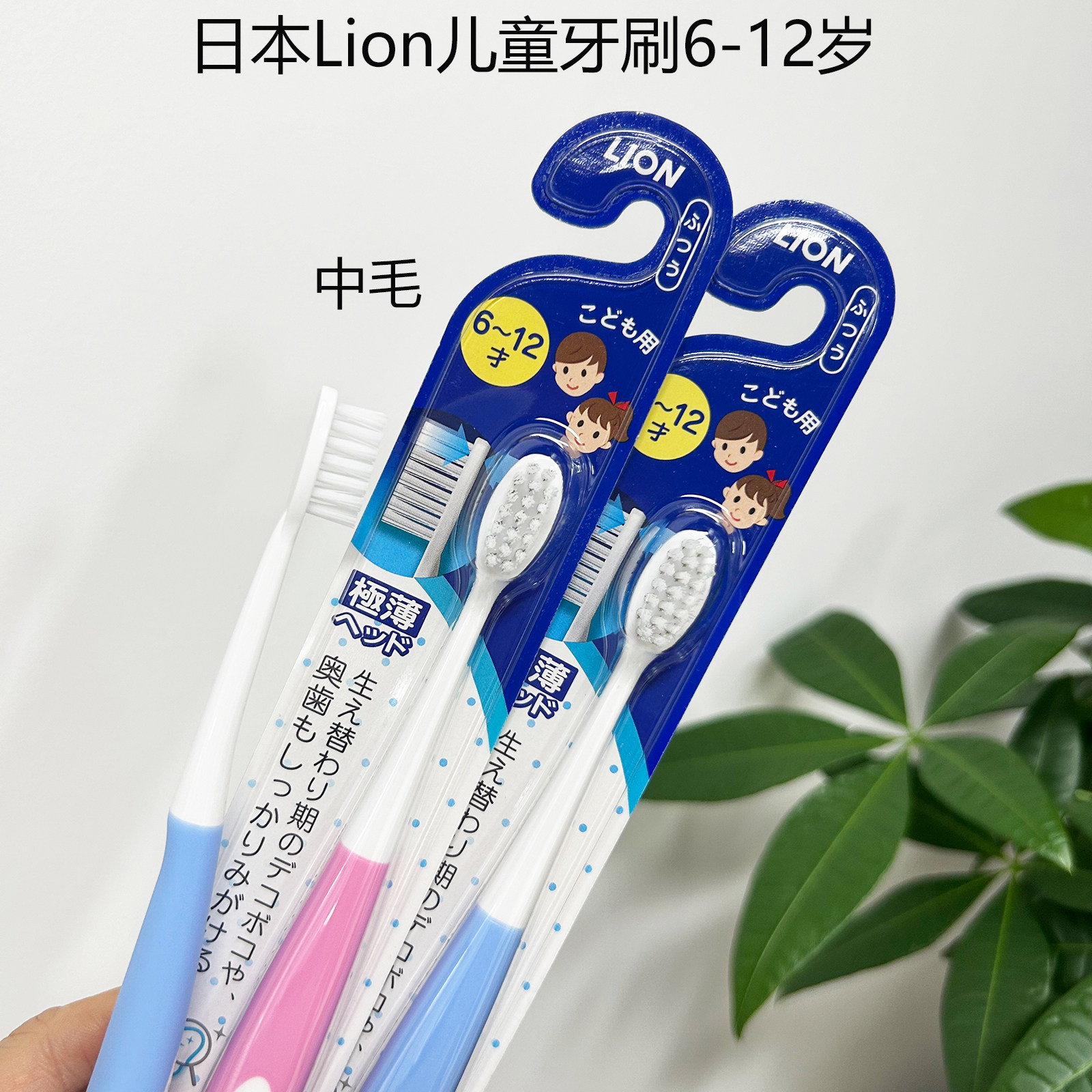 日本本土版Lion6-12岁儿童牙刷中毛薄型刷头粗手柄3-7岁儿童牙刷