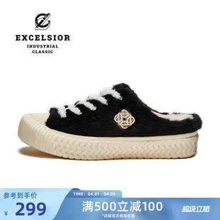 厚底勃肯鞋 excelsior饼干鞋 官方 秋冬加绒女鞋 一脚蹬半拖帆布鞋