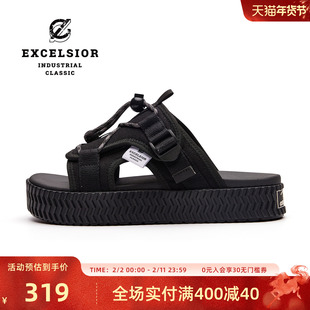 excelsior饼干鞋官方 新款夏季凉鞋女增高厚底机甲沙滩拖鞋男