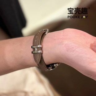 s8荔枝纹表带40 46mm通勤s7高级s6代冬 宝壳趣适用苹果手表applewatch11表带H扣真皮表带s10