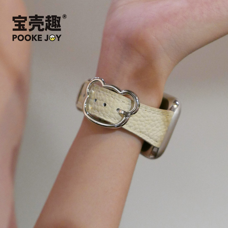 宝壳趣适用苹果手表applewatch11小熊扣皮带表带s10真皮表带s9简约表带s8可爱简约表带41/42/45/46mm通勤夏女图片