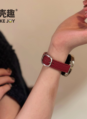 宝壳趣适用华为gt6/gt6pro手表酒红色方形扣表带gt5/gt5pro真皮表带gt4/gt3/gt2气质通勤fit3/4/4pro秋冬简约