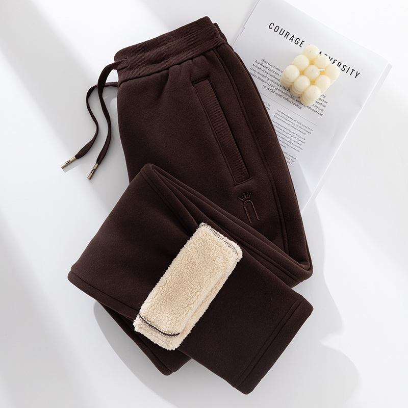 加绒保暖直筒羊羔绒运动裤