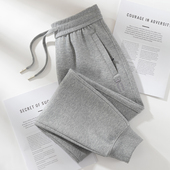 束脚宽松休闲卫裤 加绒新款 女士春秋冬季 拉链口袋高腰浅灰色运动裤