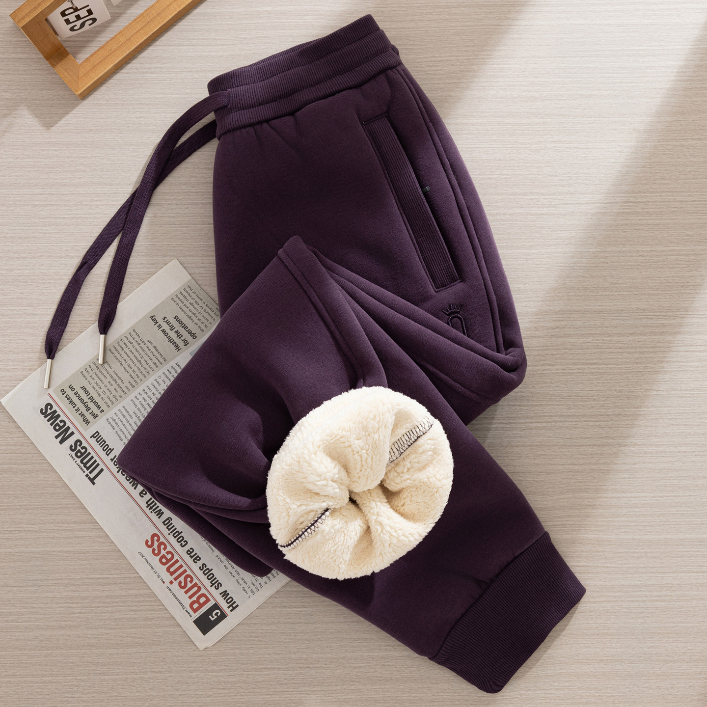 冬季加绒加厚羊羔绒保暖休闲裤