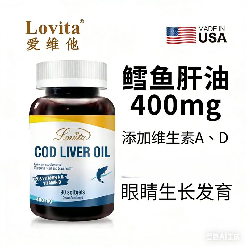 临期特价Lovita美国鳕鱼肝油400mg90粒DHA EPA Omega3效期27年7月