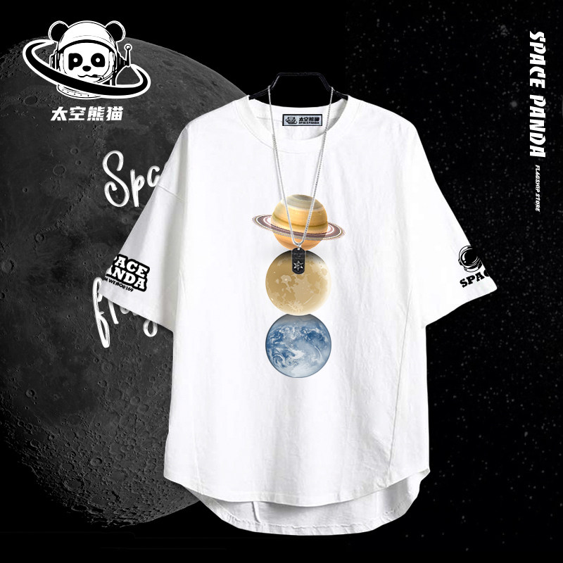 太空熊猫夏季nasa xx联名款潮牌短袖T恤男情侣装学生宽松纯棉半袖