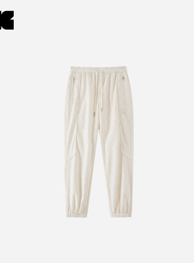 LNG×李宁  男女同款/米白色老花图案满印拼接直筒休闲长裤