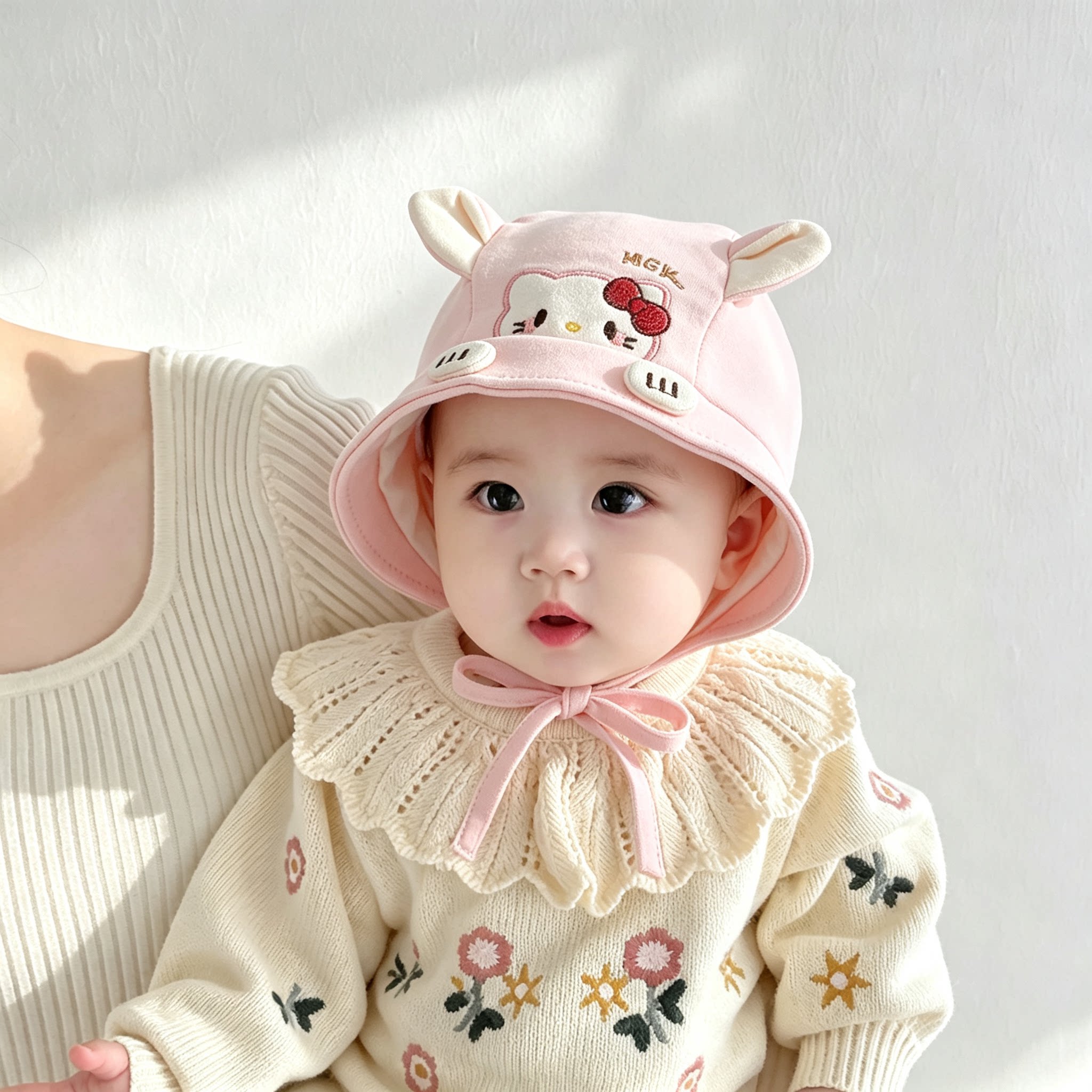 婴儿帽子秋冬可爱卡通猫咪女宝宝护耳帽保暖防风小月龄幼儿套头帽