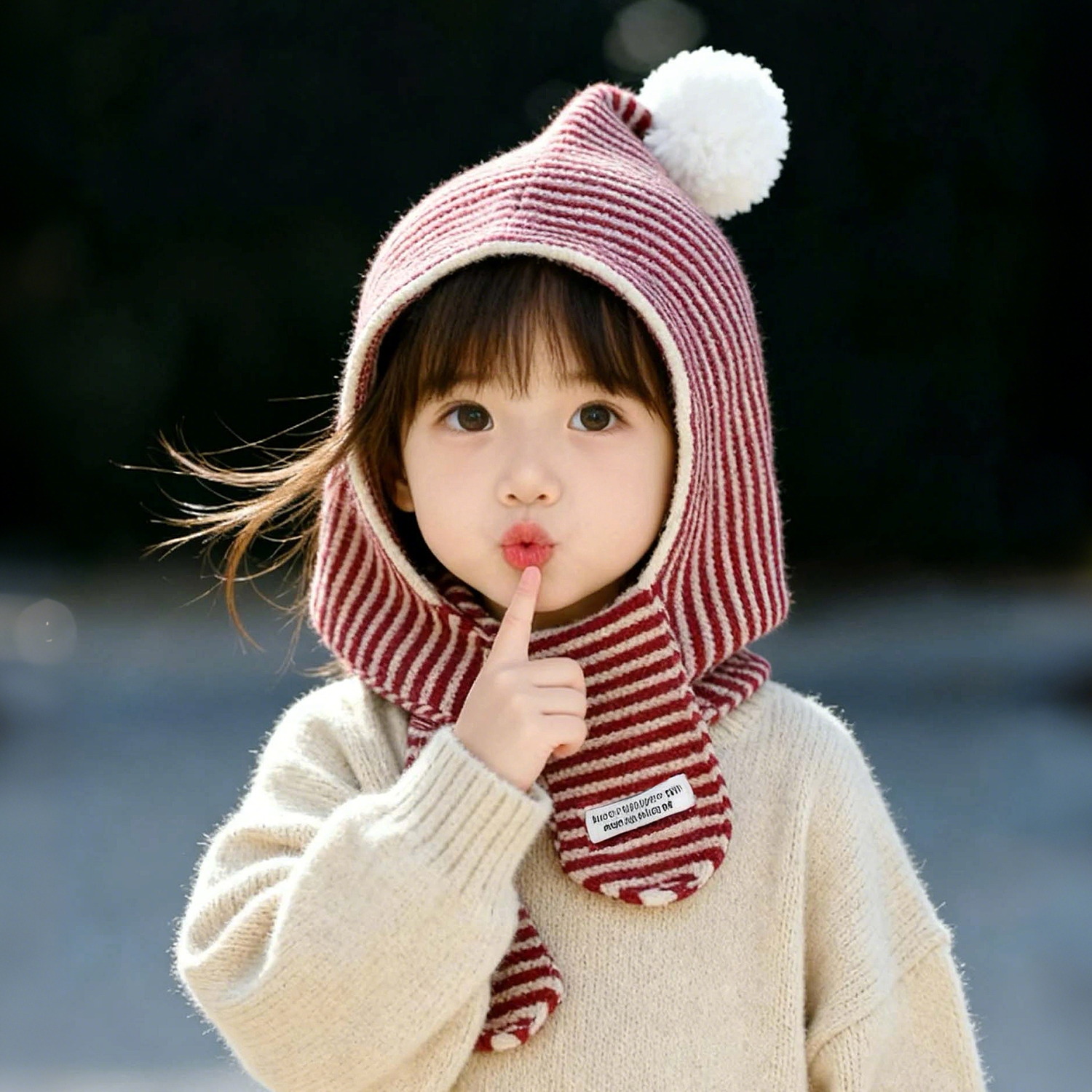 儿童帽子针织围巾一体秋冬季保暖护耳帽男女童洋气时髦套头毛线帽